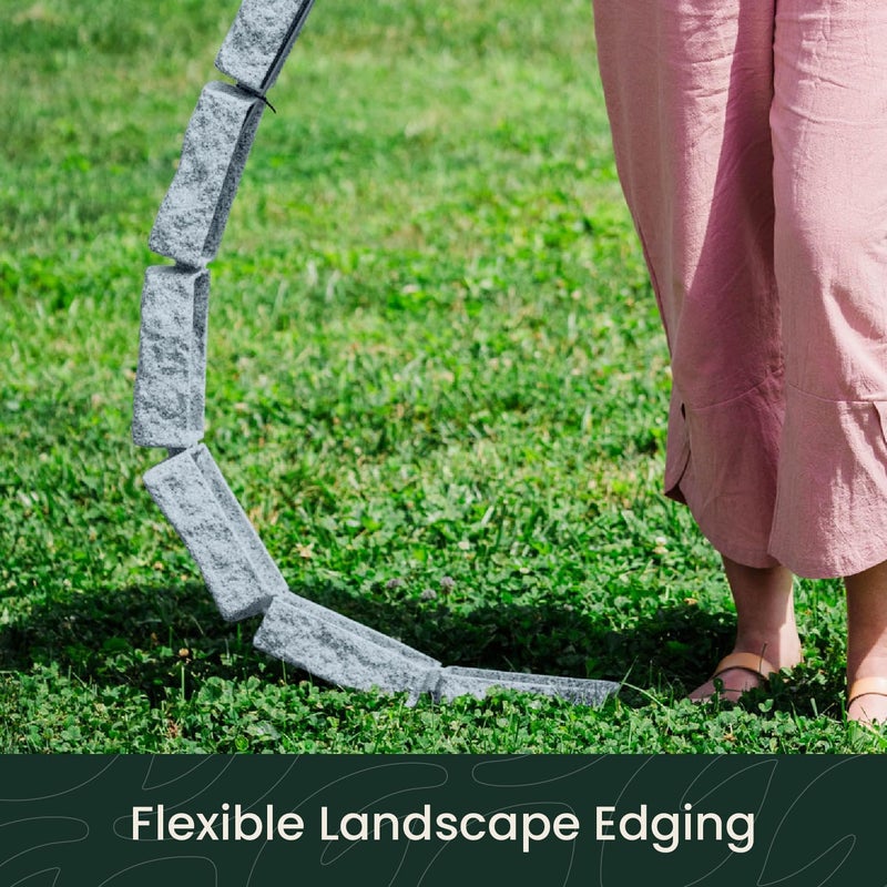 Beuta Landscape Edging | Garden Edging Border | Faux Stone Bricks for Lawn edging, Flower beds, Pathways & Yard Edging– 4 Packs | Each Section Has 6 Bricks 48"L x 4"W x 2.25"H | 12 Spikes |Greystone - Image 2